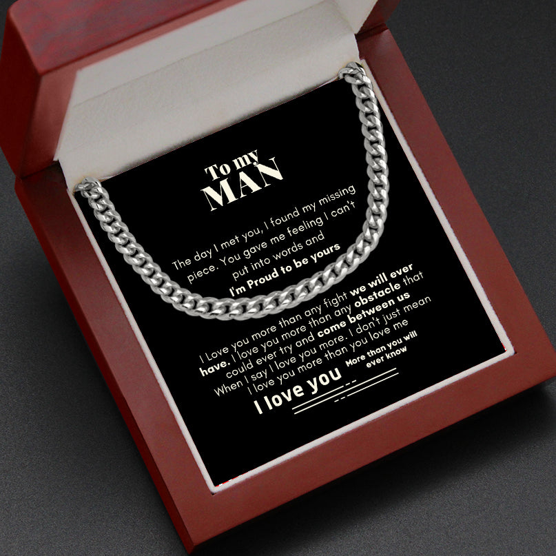 To My Man Cuban Link Chain Necklace Black Card