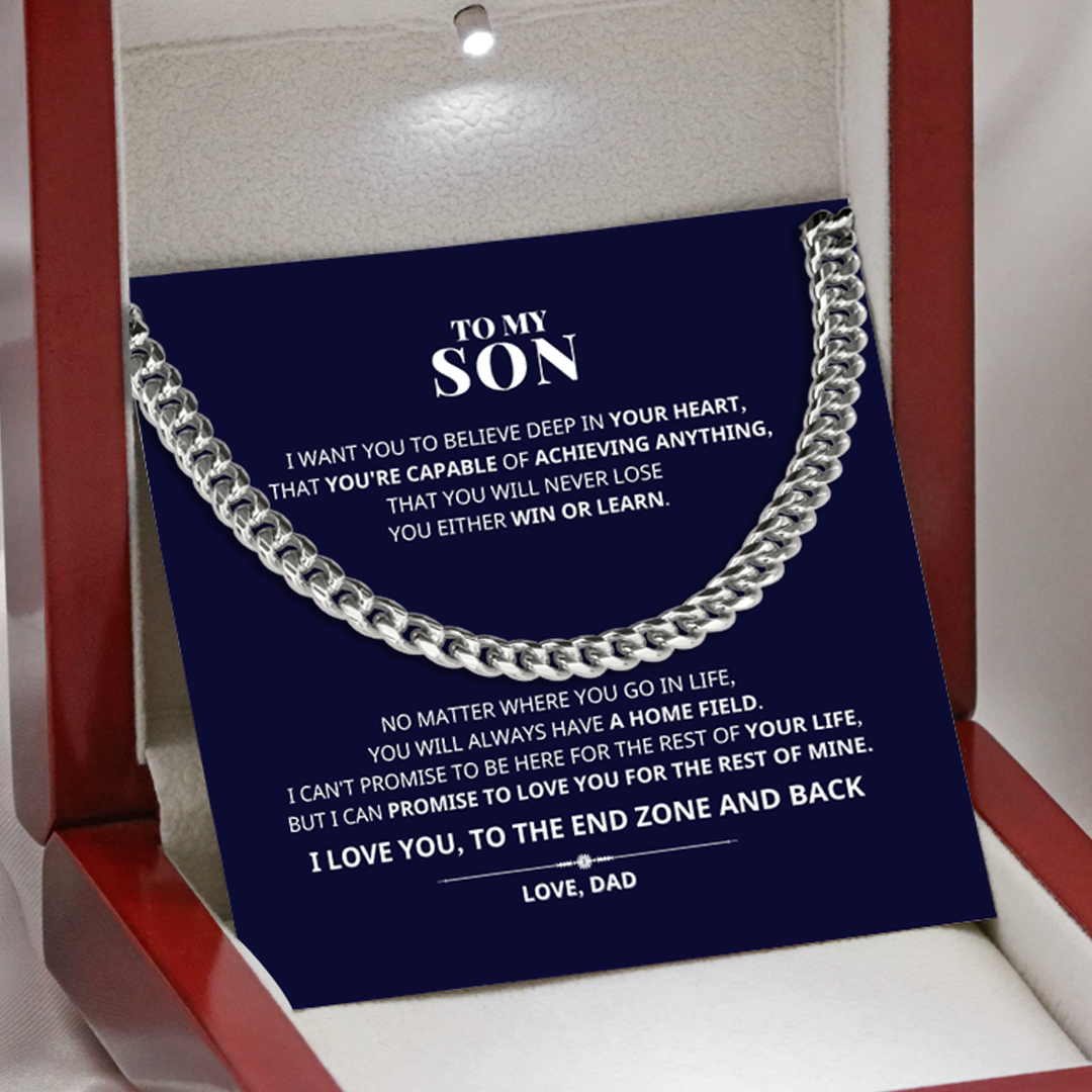 To My Son WIN OR LEARN Cuban Link Chain