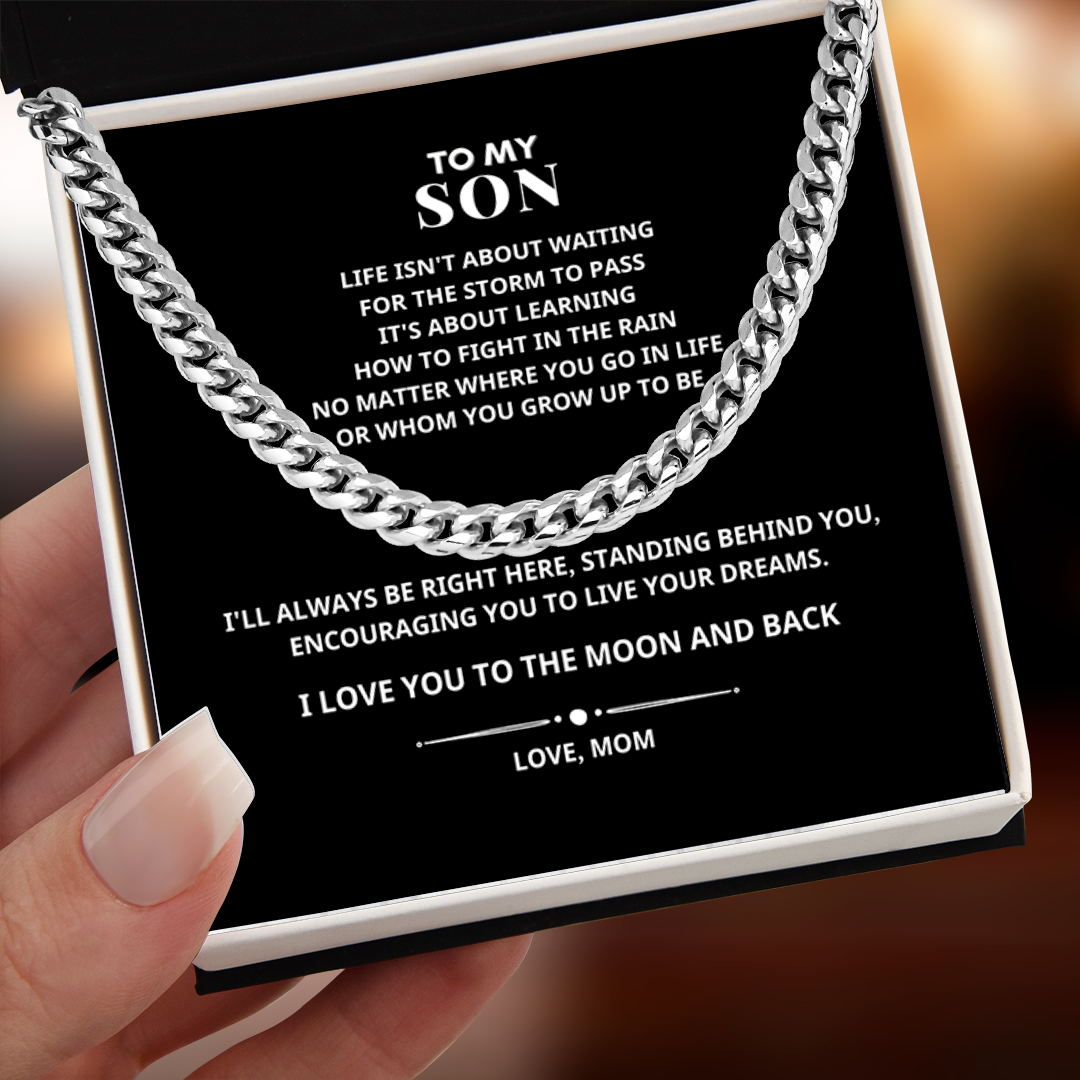 To My Son I Love You to The Moon and Back Cuban Link Chain