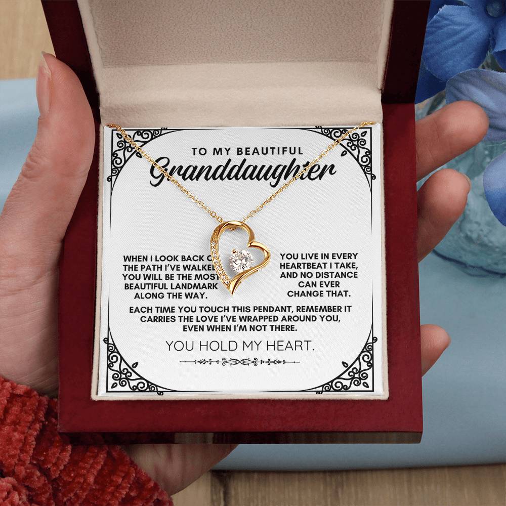 To My Beautiful Granddaughter: Forever Love Necklace, Carrying My Love Across Any Distance