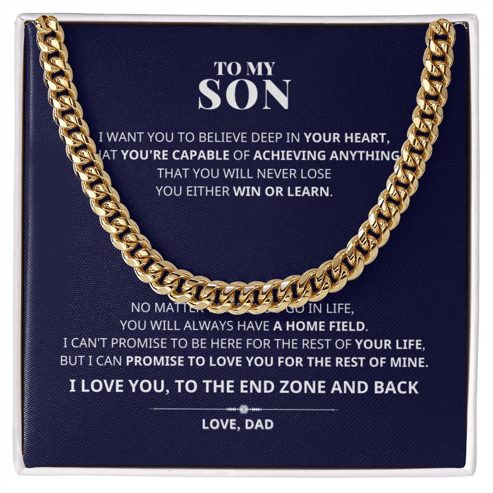 To My Son WIN OR LEARN Cuban Link Chain