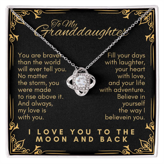 To My Granddaughter: Love Knot Necklace, a Reminder of Courage, Strength, and Unfailing Support (Black Background)