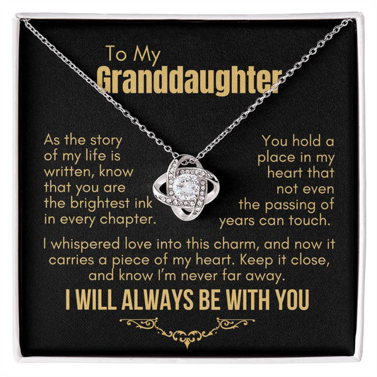 To My Granddaughter: Love Knot Necklace, Carrying My Heart Close Through Time (Black Background)