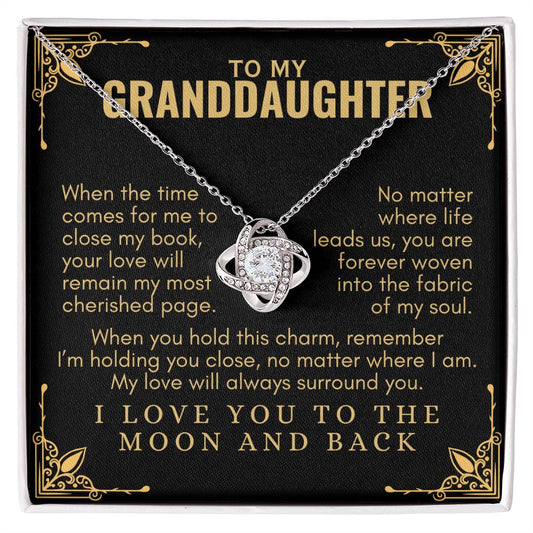 To My Granddaughter: Love Knot Necklace, A Reminder That My Love Always Surrounds You (Black Bakcground)