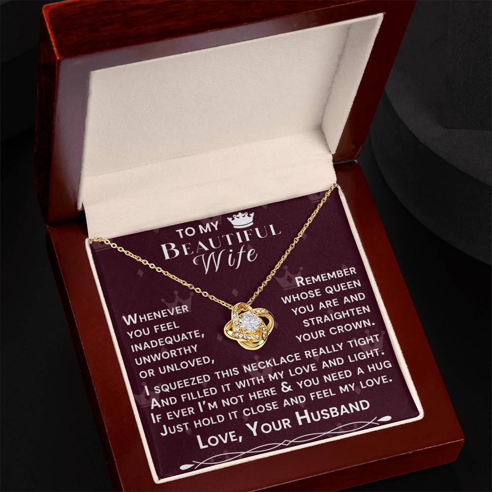 To My Beautiful Wife Hold Me Close Love Knot Necklace V8