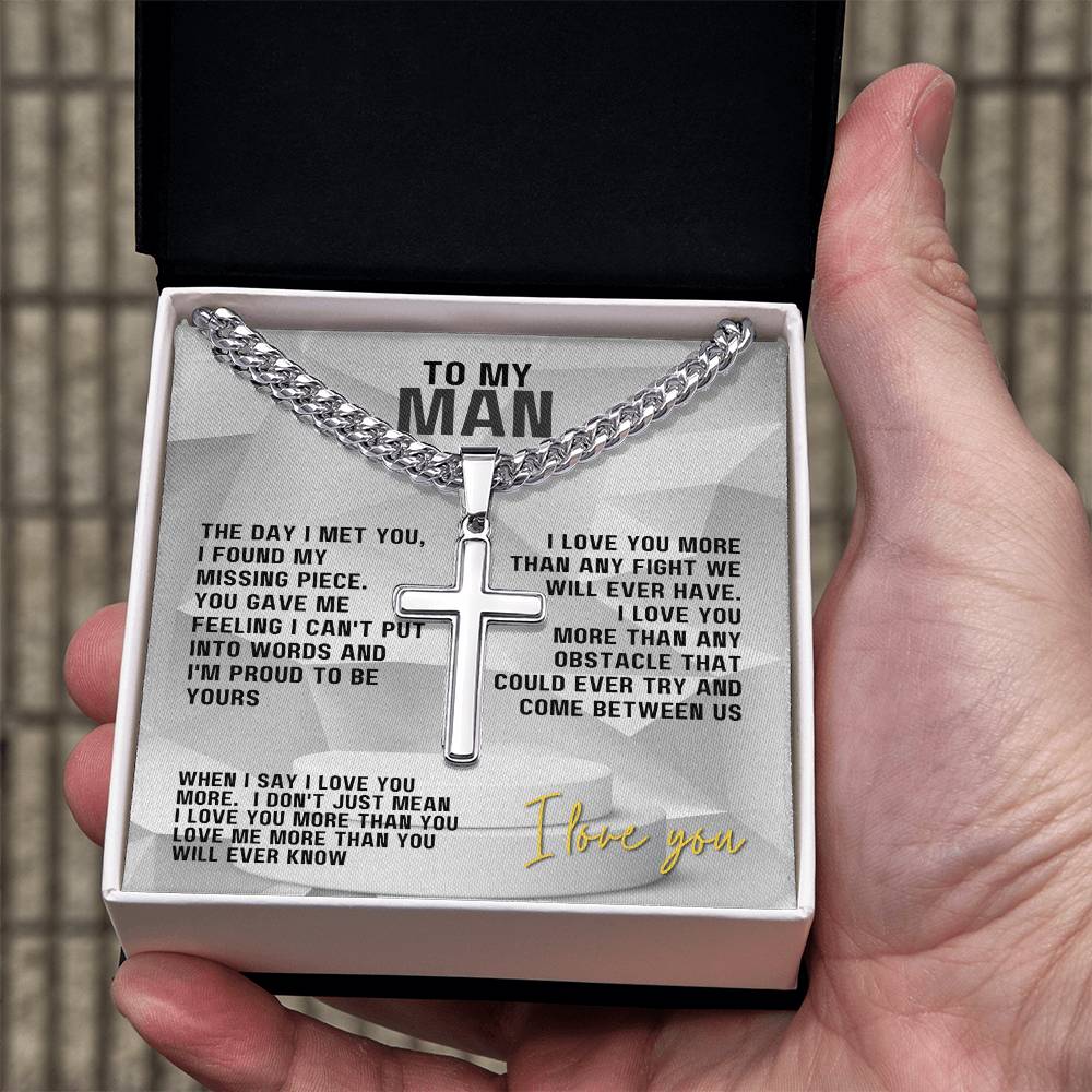 To My Man Artisan Cross Necklace on Cuban Chain V1