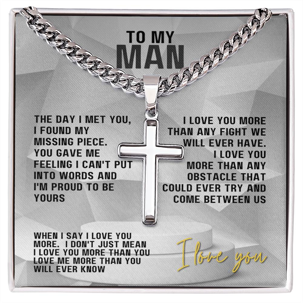 To My Man Artisan Cross Necklace on Cuban Chain V1