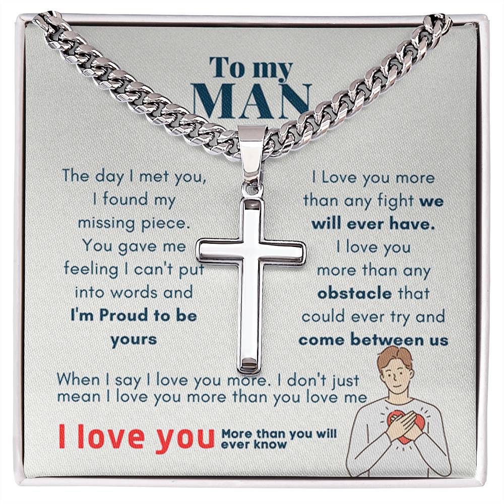 To My Man Artisan Cross Necklace on Cuban Chain V5