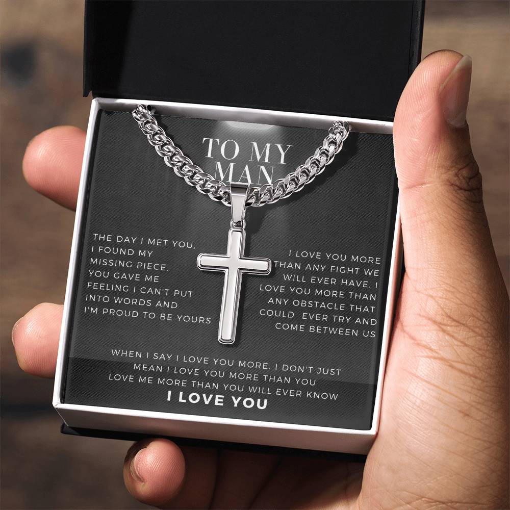 To My Man Artisan Cross Necklace on Cuban Chain V2