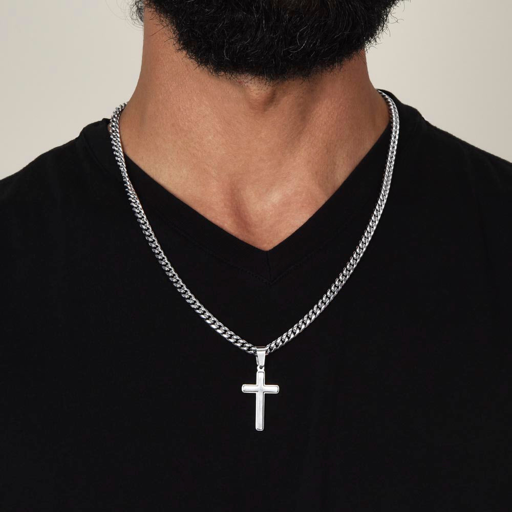 To My Man Artisan Cross Necklace on Cuban Chain V1