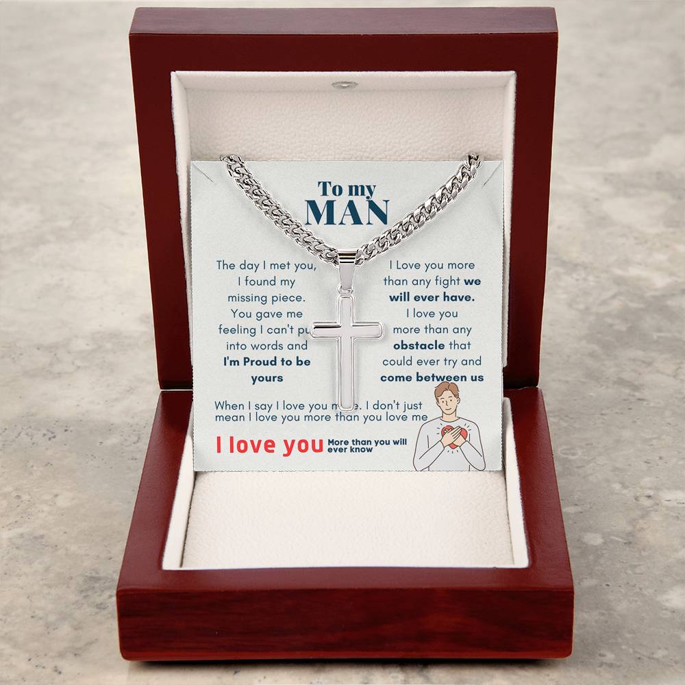 To My Man Artisan Cross Necklace on Cuban Chain V5