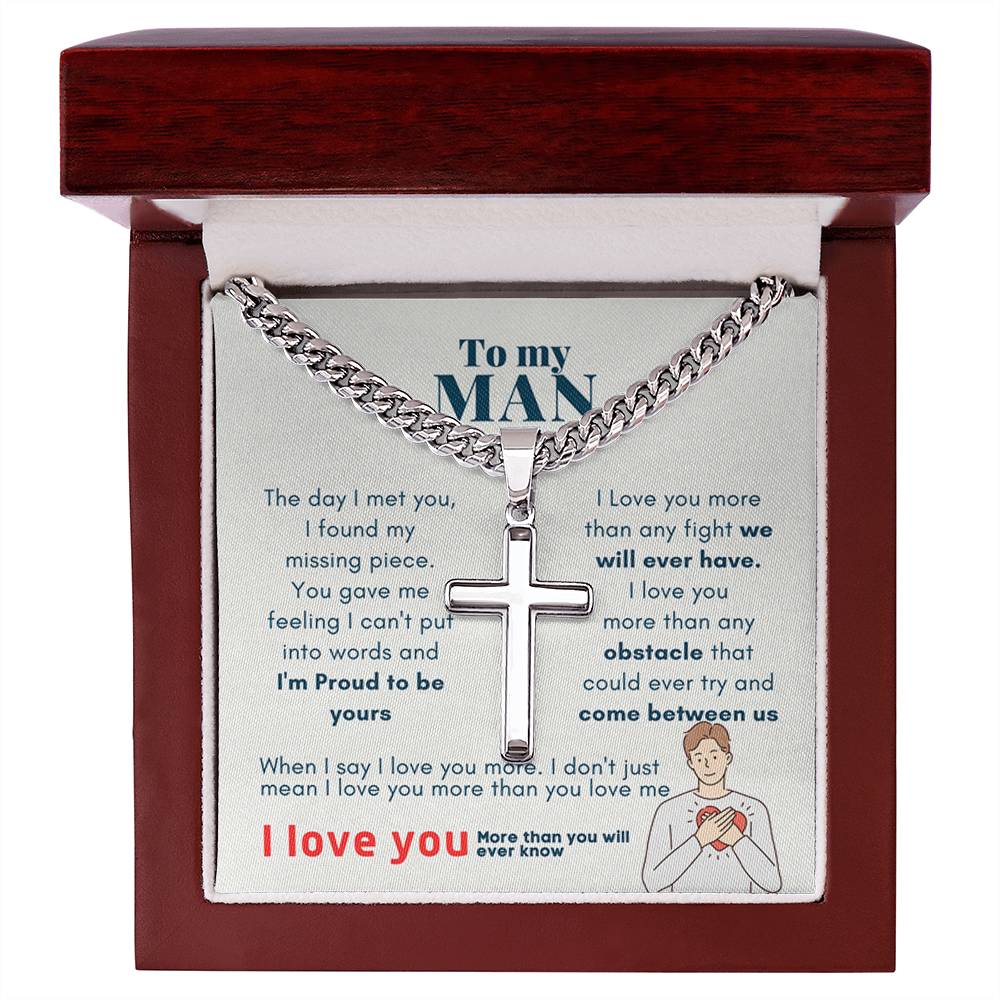 To My Man Artisan Cross Necklace on Cuban Chain V5