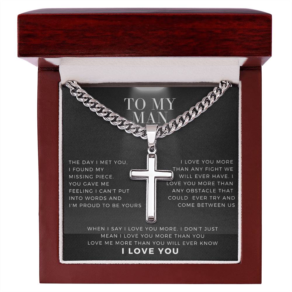 To My Man Artisan Cross Necklace on Cuban Chain V2