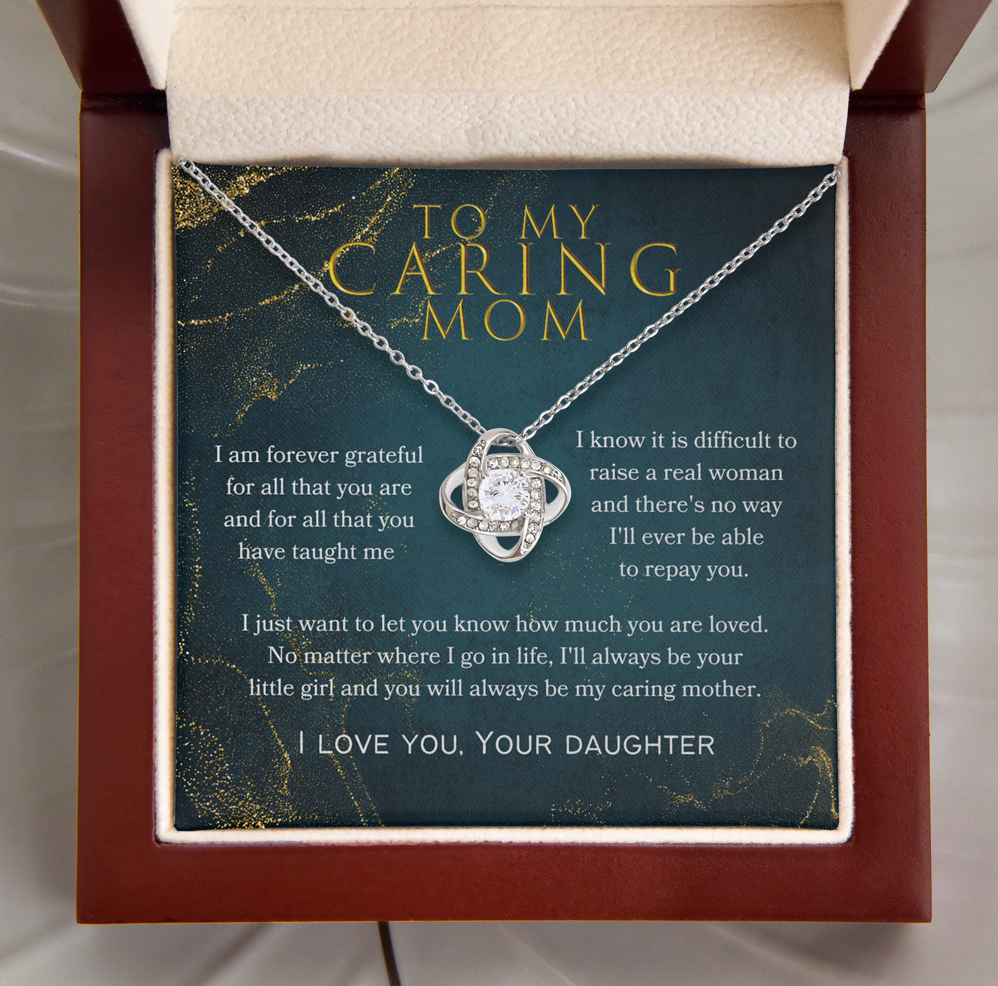 To My Caring Mom Love Knot Necklace