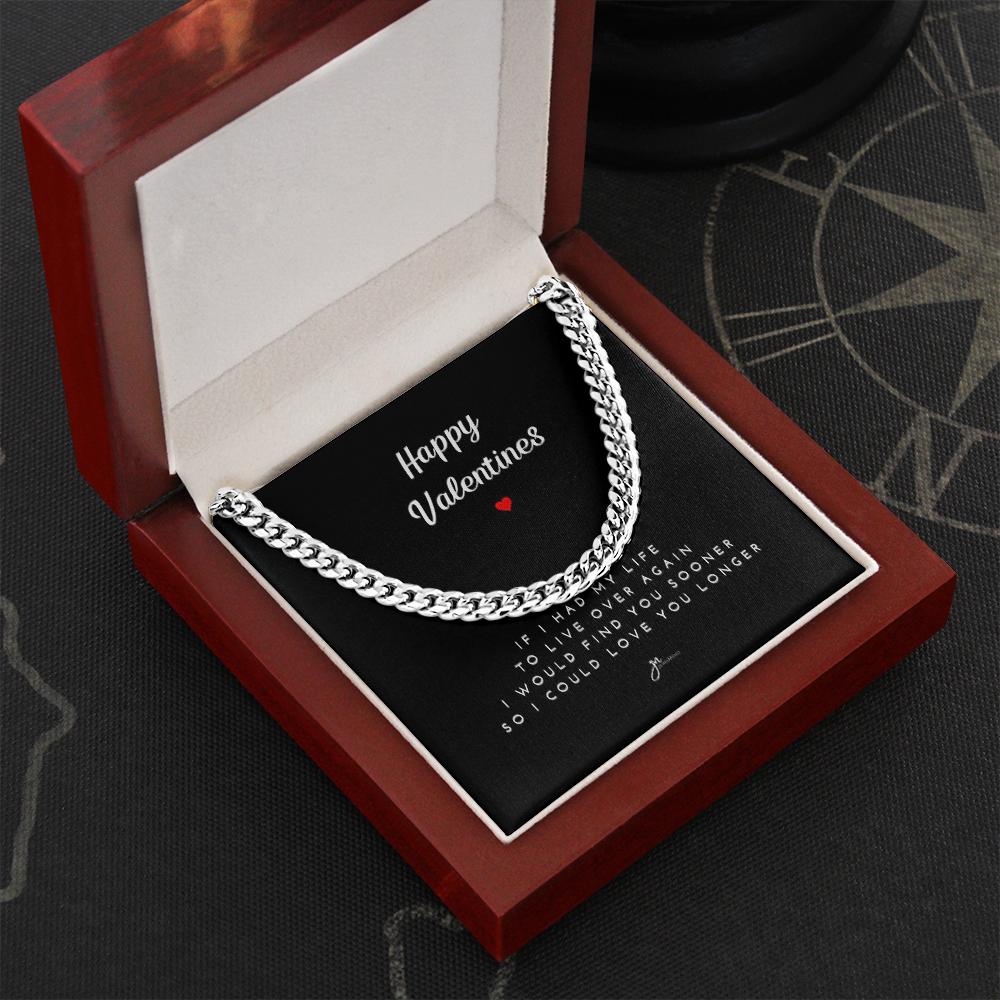 Happy Valentines Cuban Link Chain Necklace - Black Card