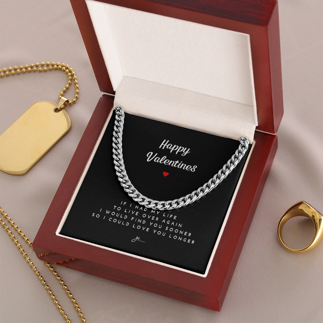 Happy Valentines Cuban Link Chain Necklace - Black Card