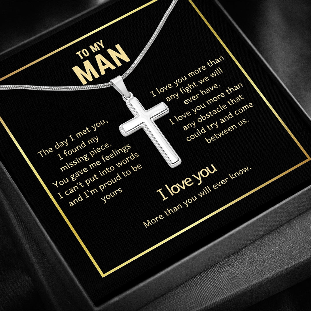 To My Man Cross Necklace - I Love You