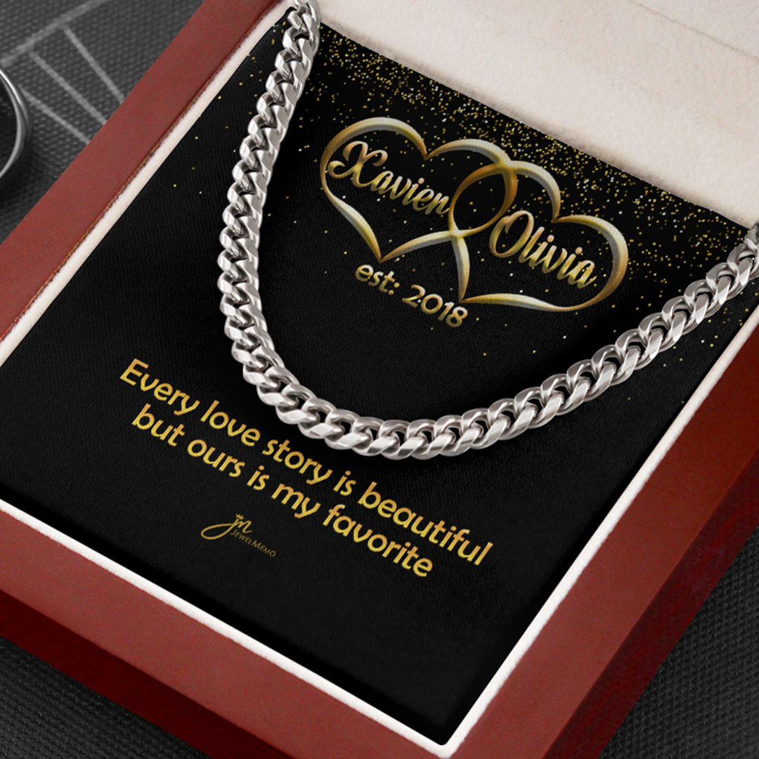 Pesonalized My Favorite Love Story Cuban Link Chain Necklace