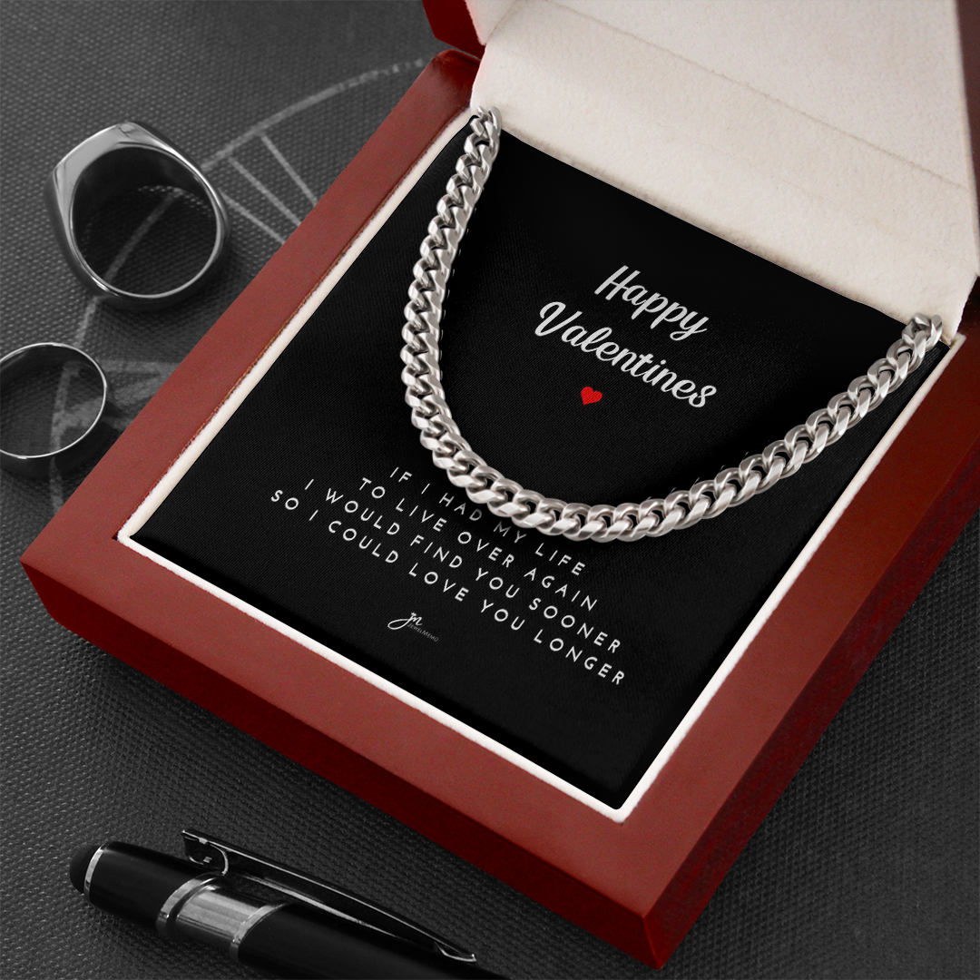 Happy Valentines Cuban Link Chain Necklace - Black Card