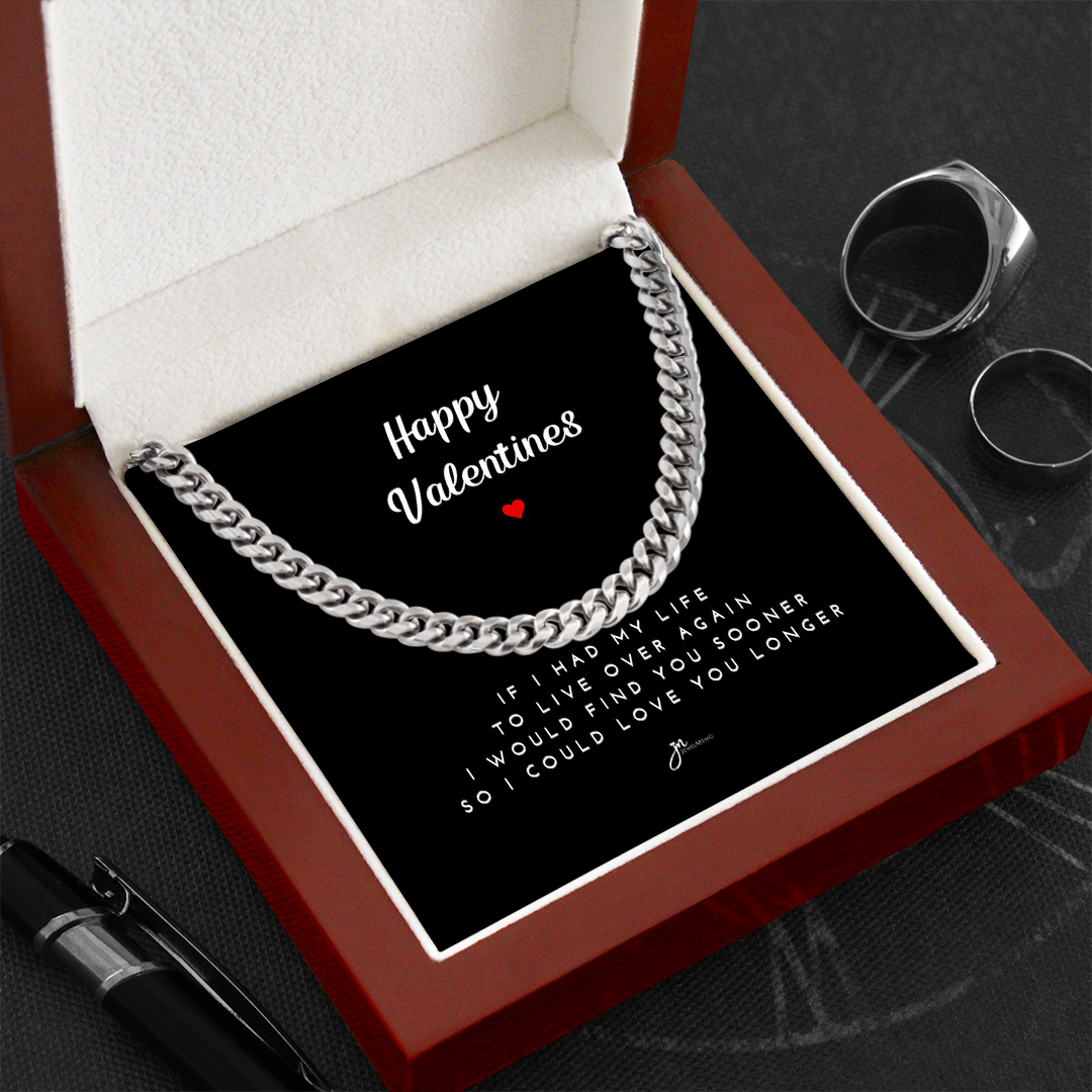 Happy Valentines Cuban Link Chain Necklace - Black Card