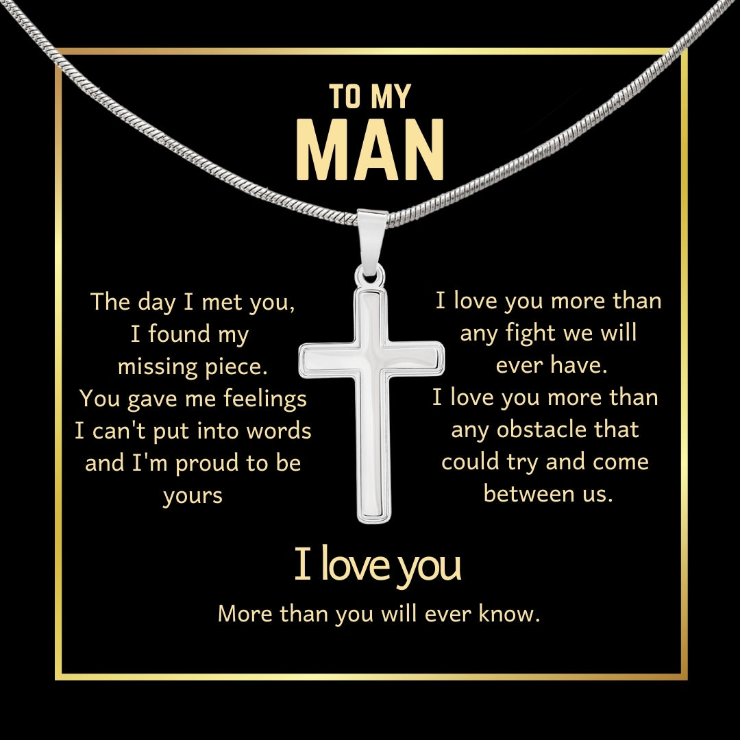 To My Man Cross Necklace - I Love You