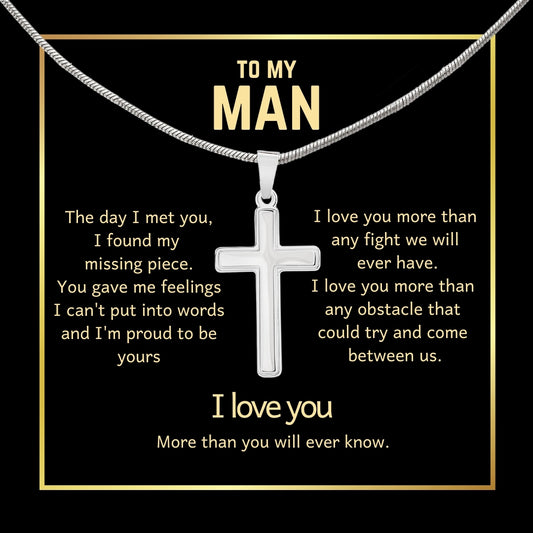 To My Man Cross Necklace - I Love You