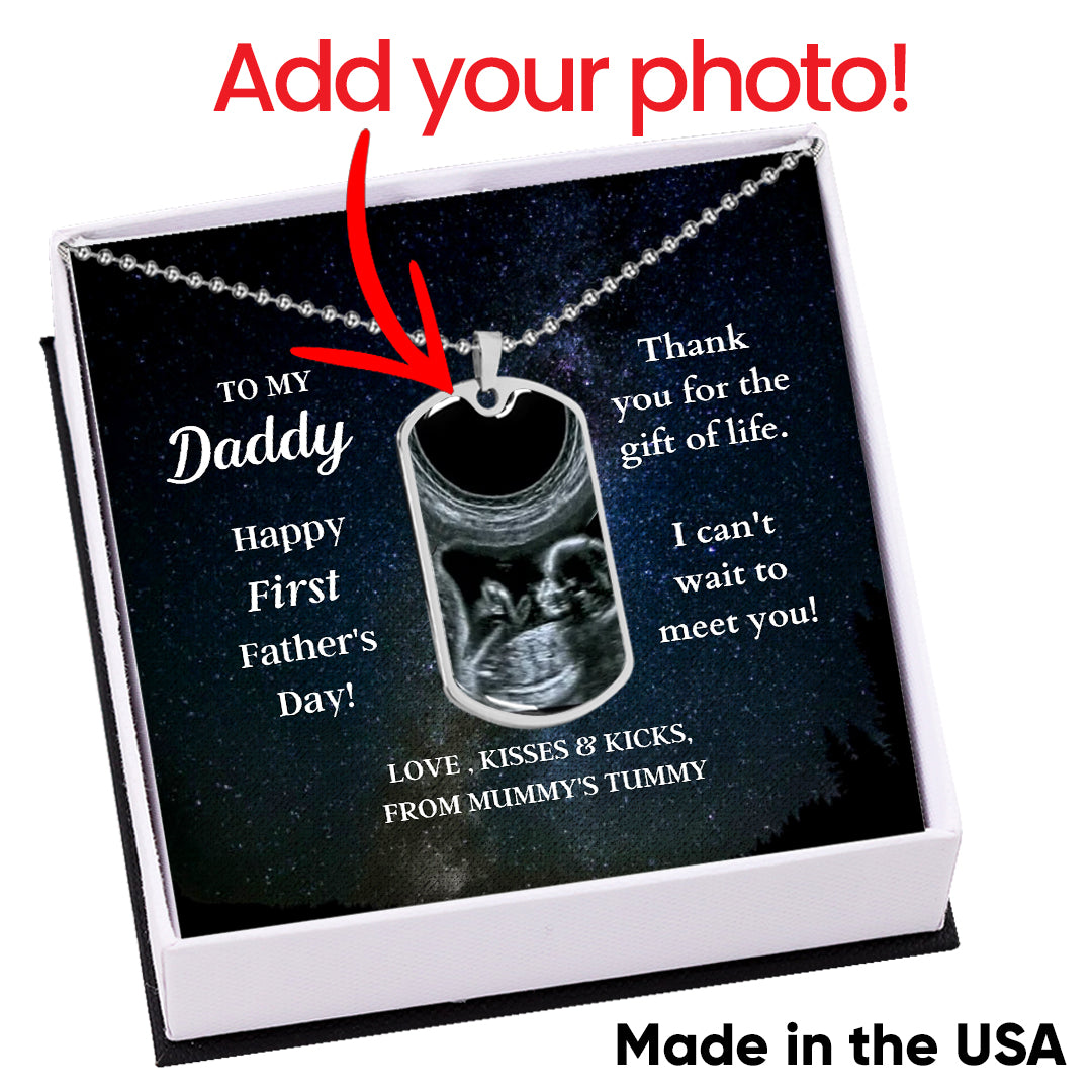 Custom Photo Dad Tag Pendant Necklace - Can't Wait To Meet You