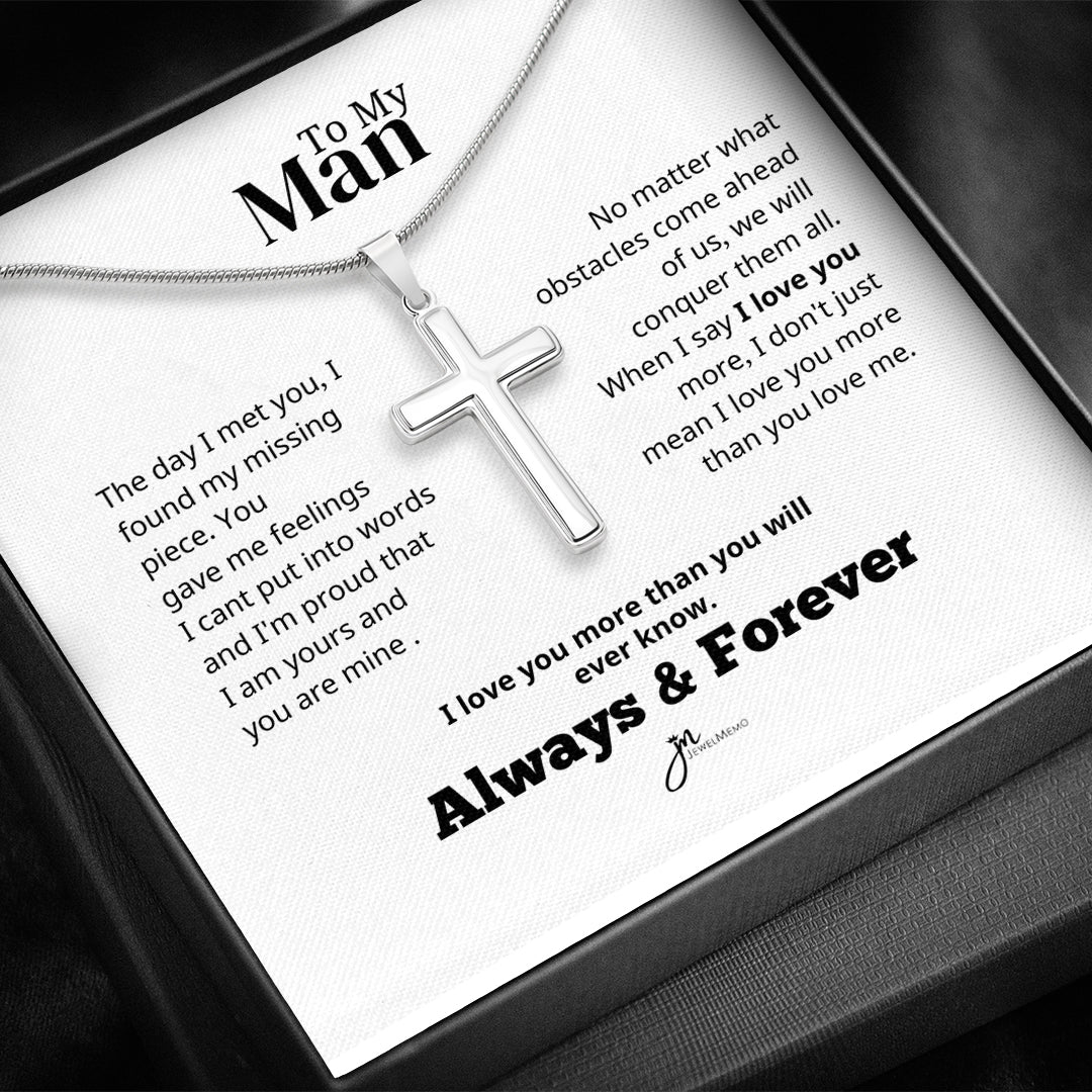 To My Man Cross Necklace  - Always & Forever - White