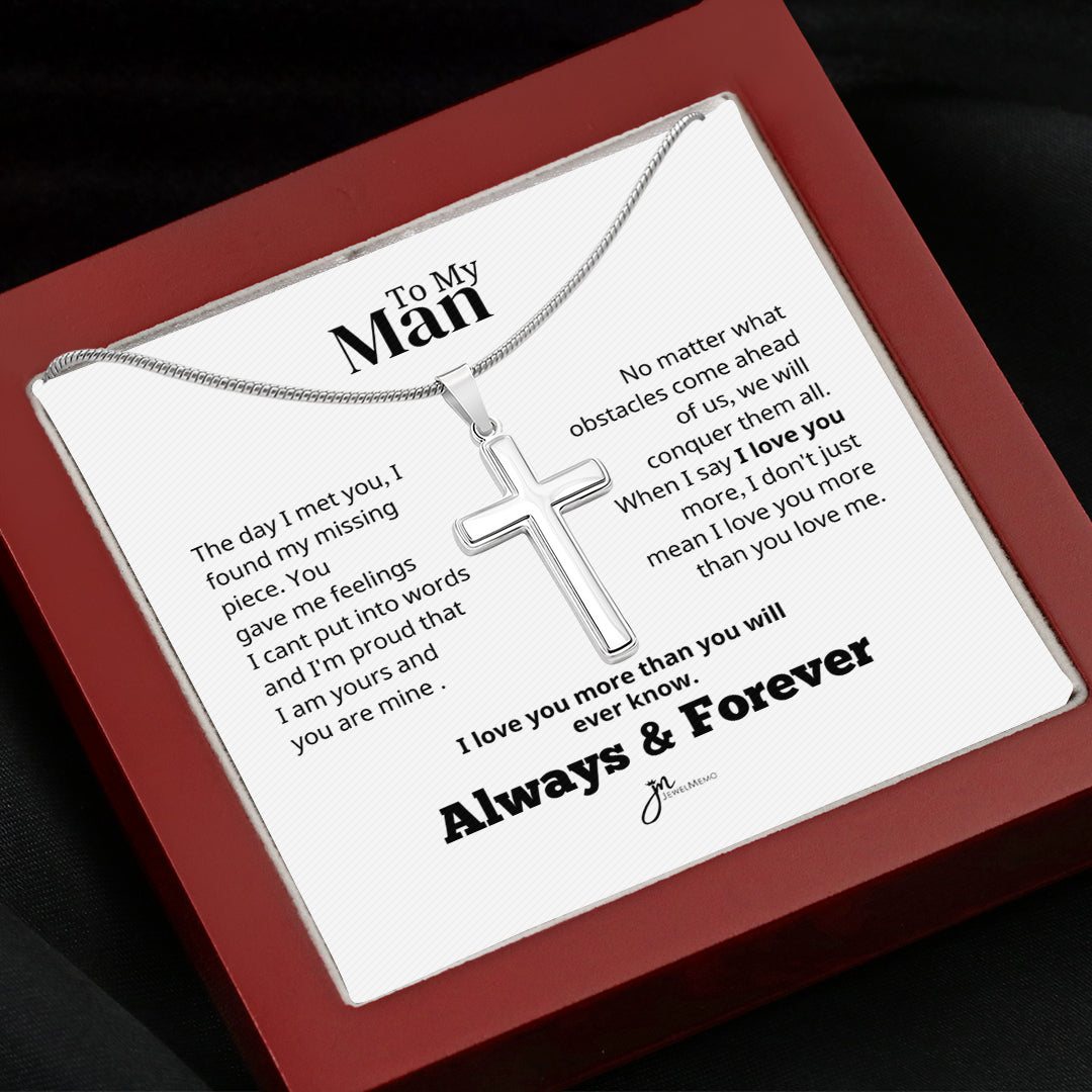 To My Man Cross Necklace  - Always & Forever - White