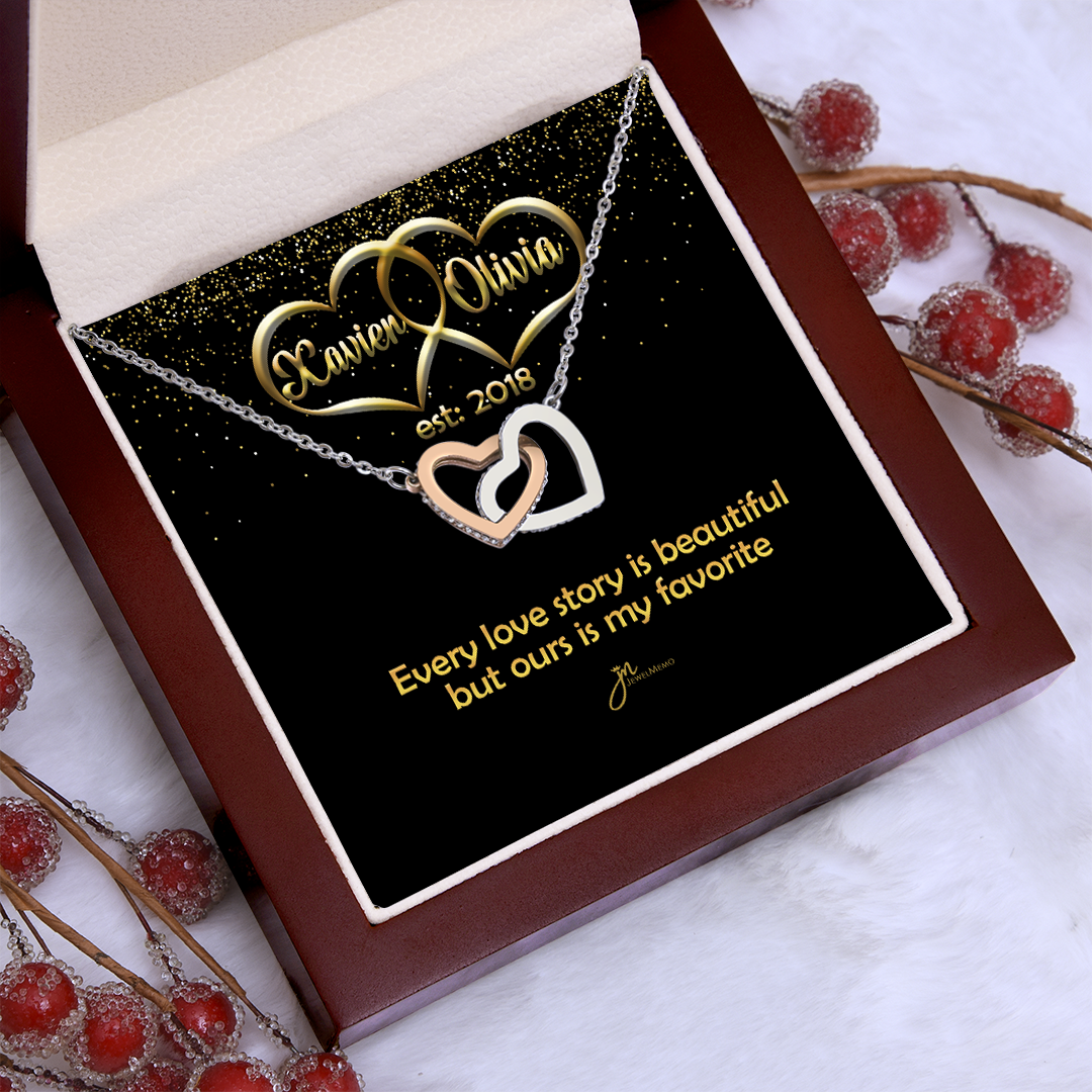 Personalized My Favorite Love Story Interlocking Hearts Necklace