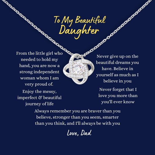 To My Beautiful Daughter Love Knot Necklace - Blue Card