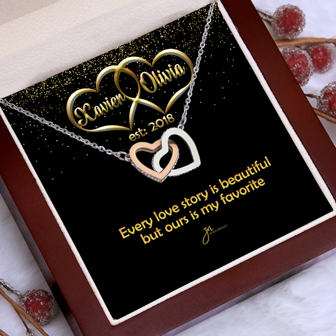 Personalized My Favorite Love Story Interlocking Hearts Necklace