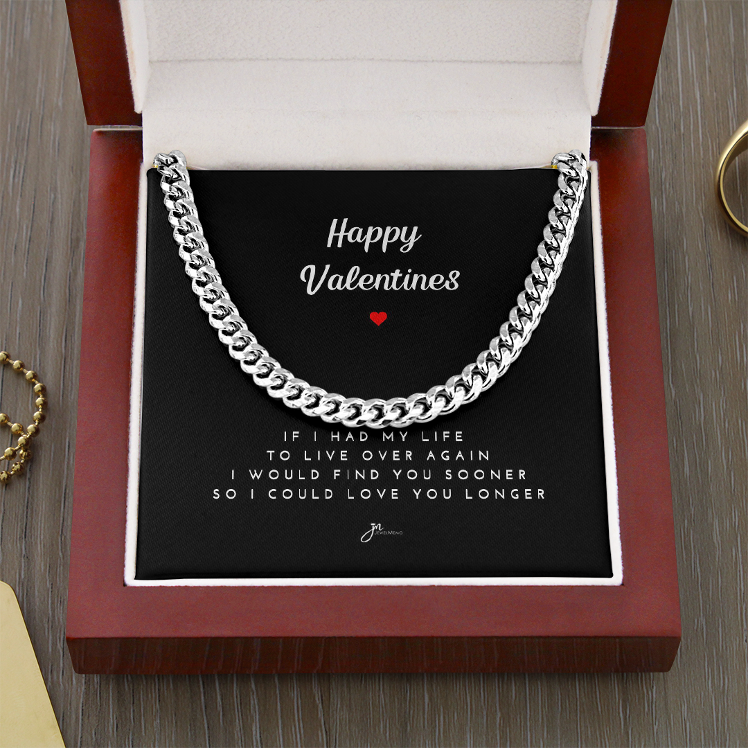 Happy Valentines Cuban Link Chain Necklace - Black Card