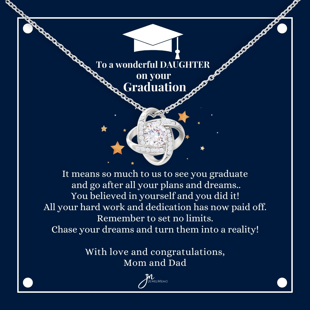 To A Wonderful Daughter Graduation Necklace - Love Knot Blue Card