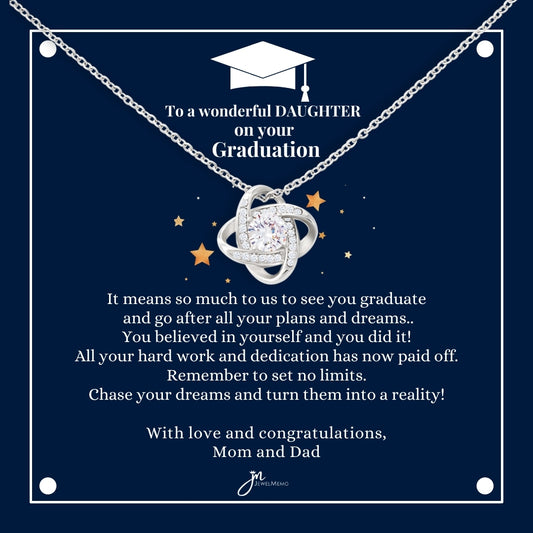 To A Wonderful Daughter Graduation Necklace - Love Knot Blue Card