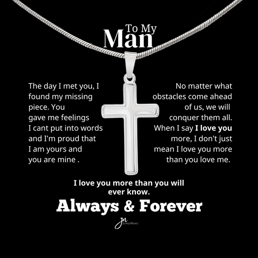 To My Man Cross Necklace - Black - Always & Forever