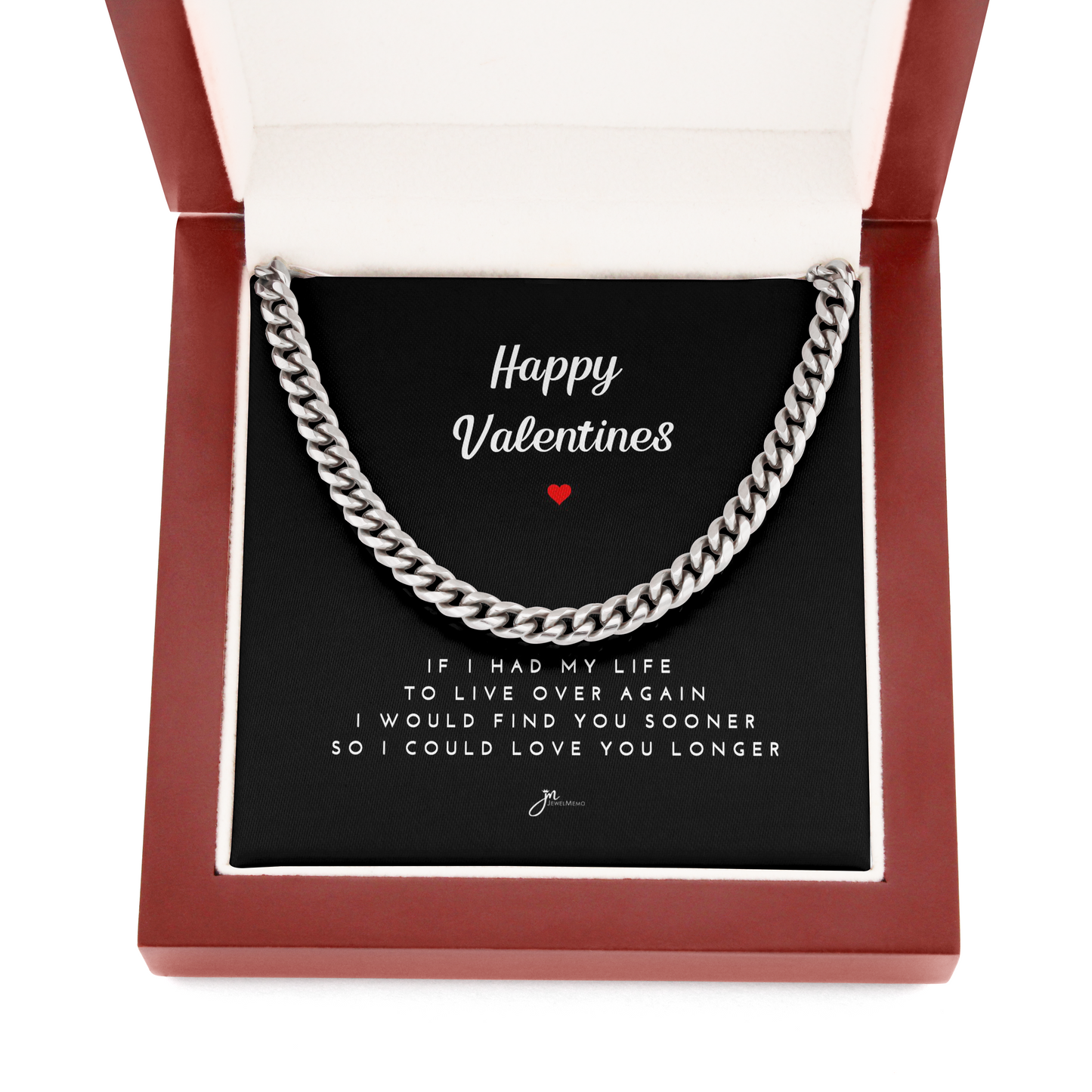 Happy Valentines Cuban Link Chain Necklace - Black Card