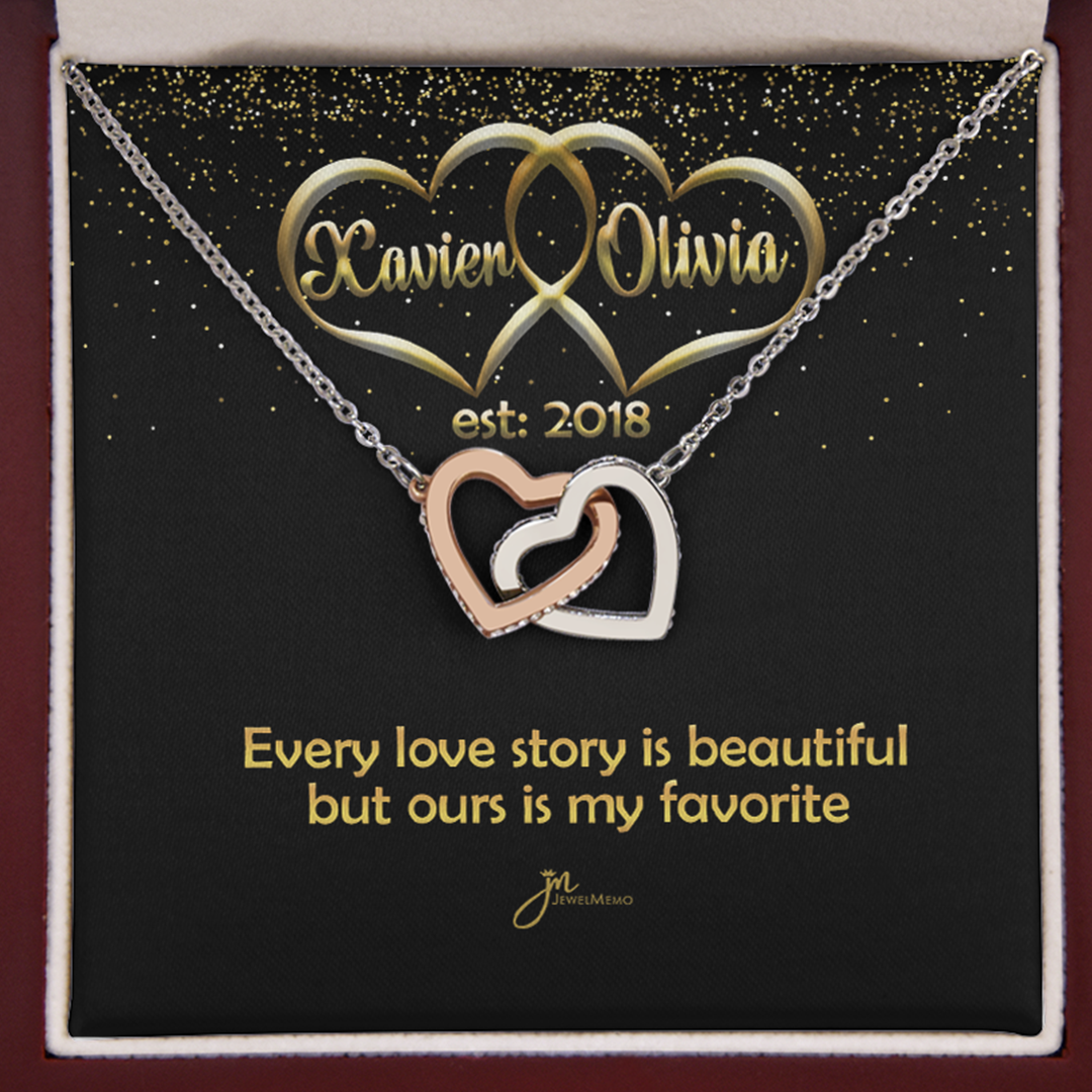 Personalized My Favorite Love Story Interlocking Hearts Necklace