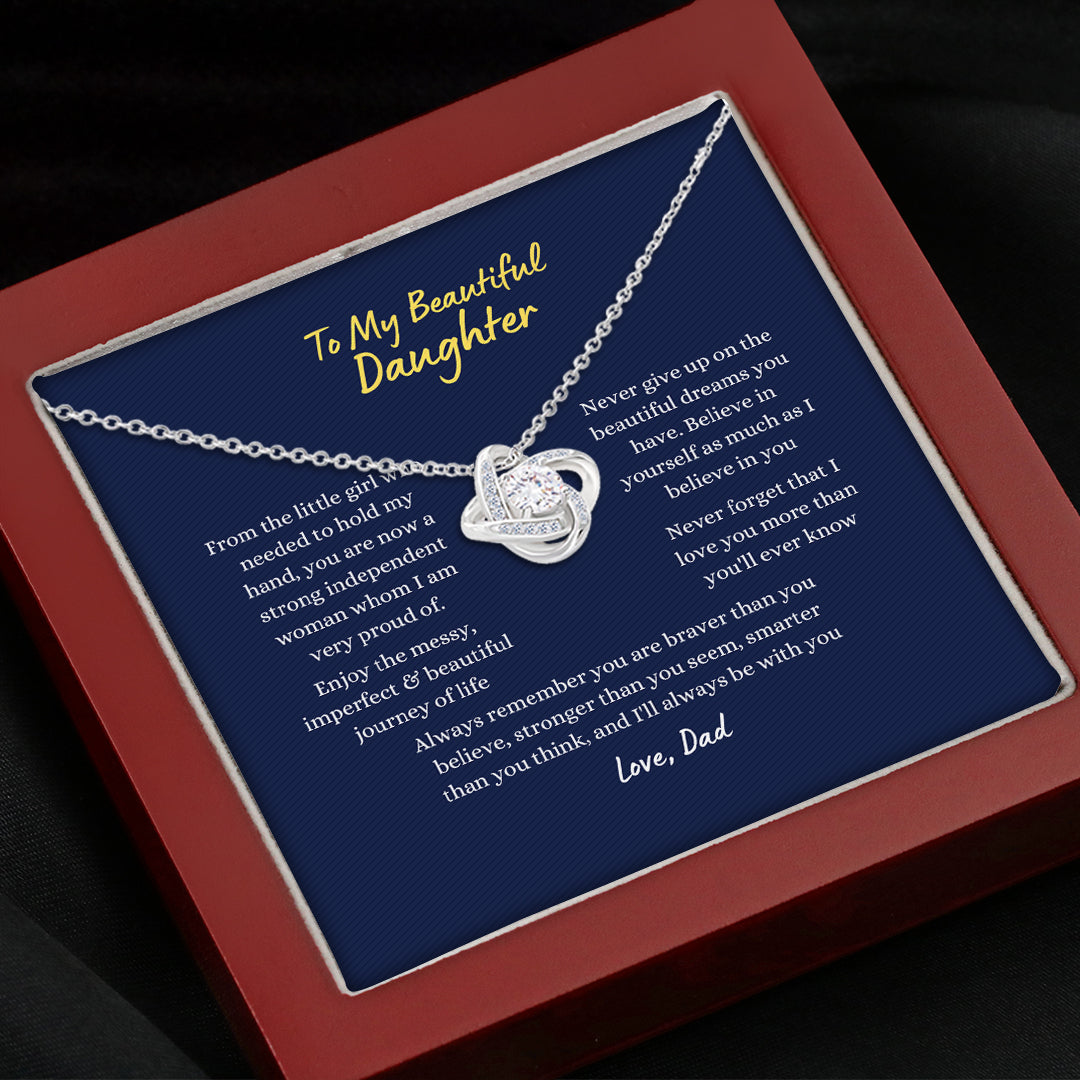 To My Beautiful Daughter Love Knot Necklace - Blue Card