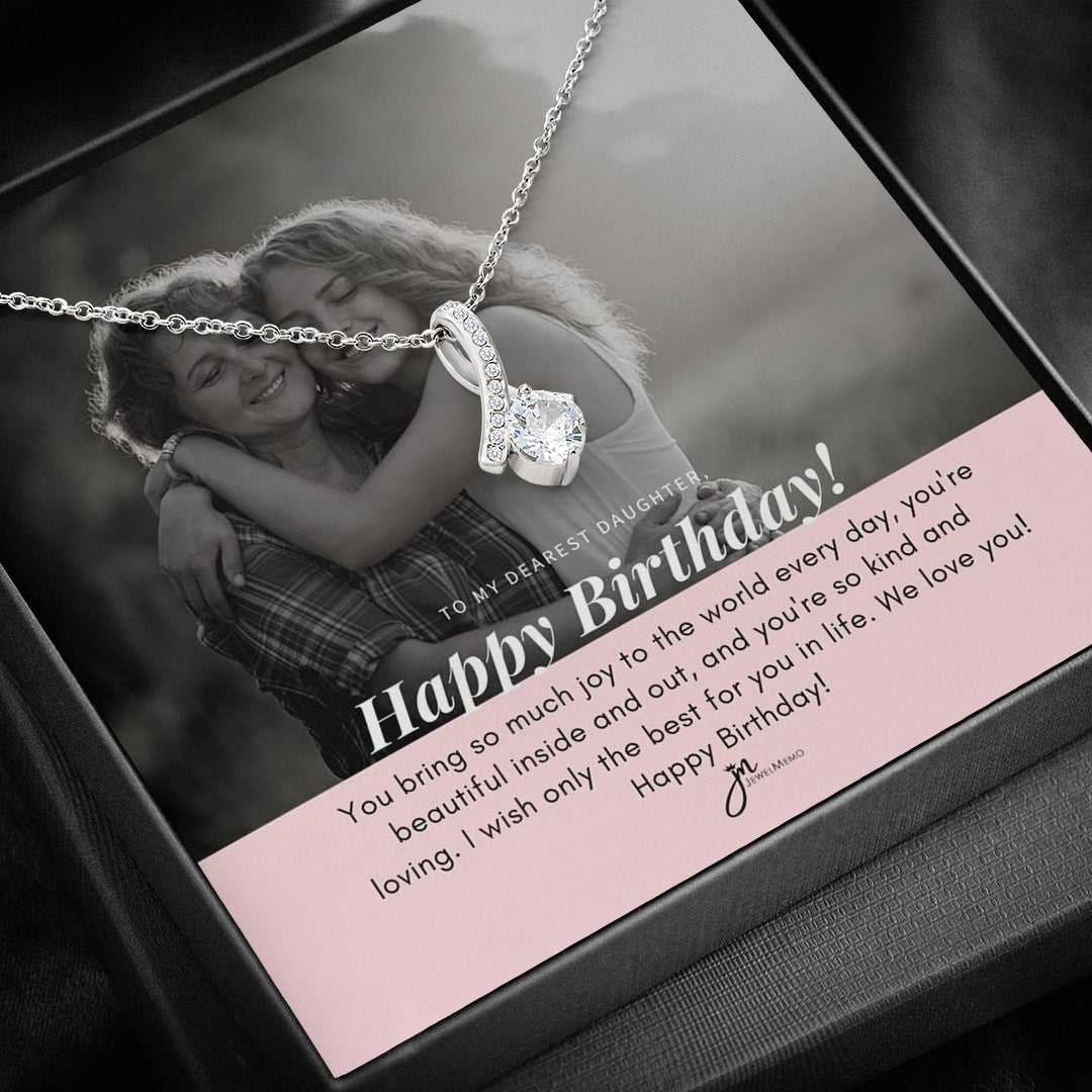 Birthday Necklace Custom Image B/W - Dearest Daughter