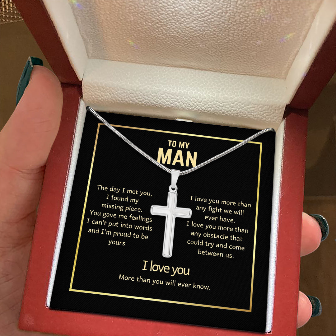 To My Man Cross Necklace - I Love You