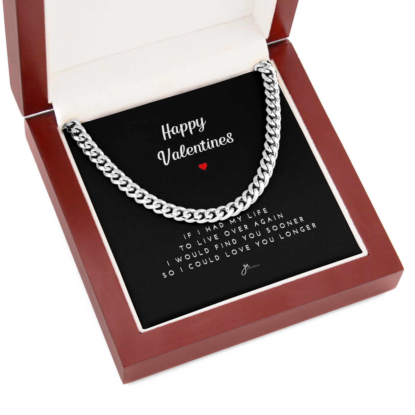 Happy Valentines Cuban Link Chain Necklace - Black Card