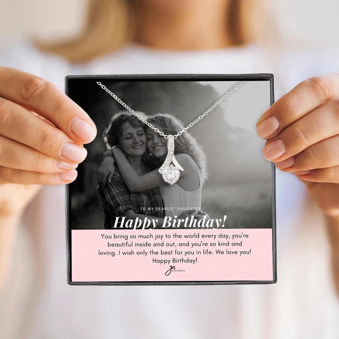 Birthday Necklace Custom Image B/W - Dearest Daughter