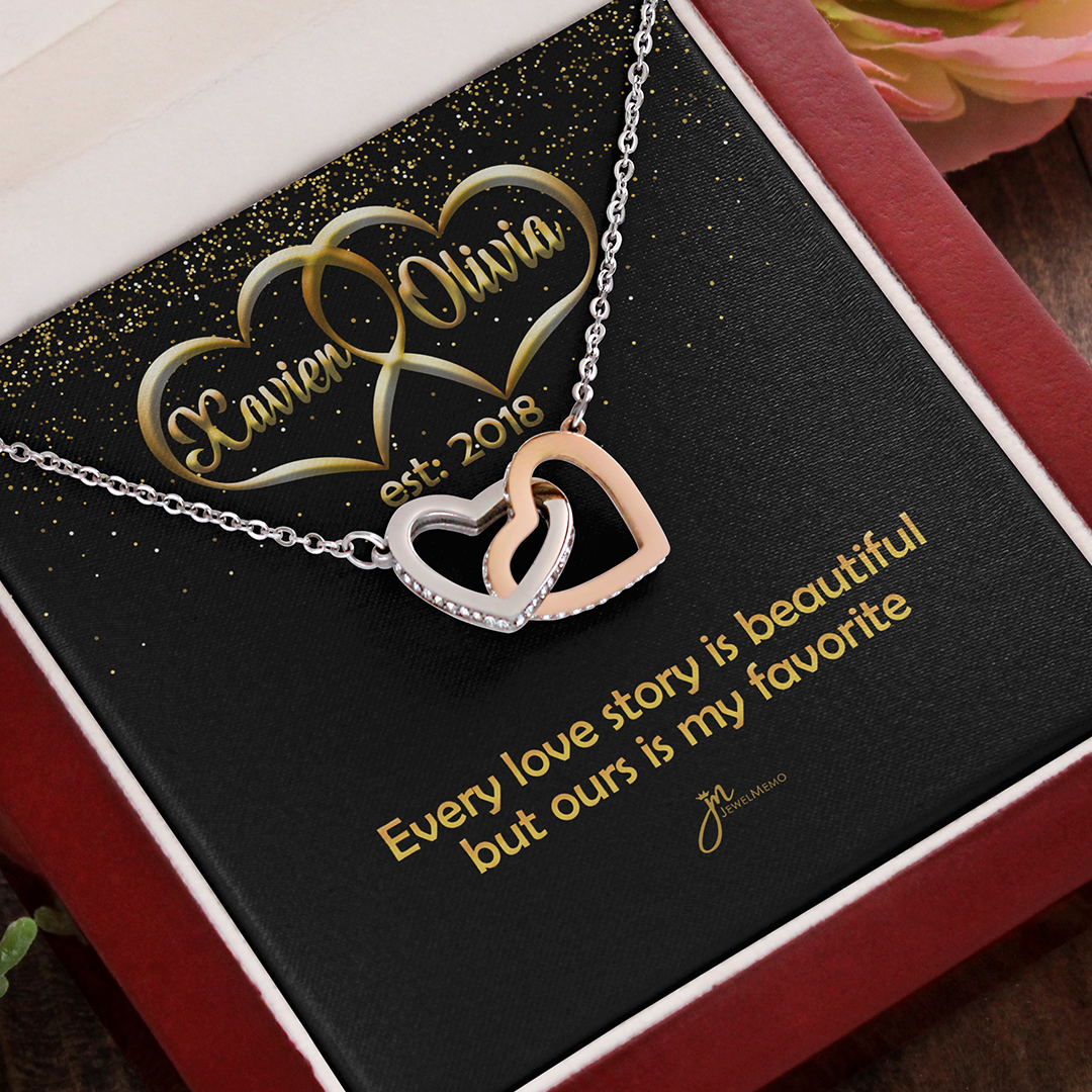 Personalized My Favorite Love Story Interlocking Hearts Necklace