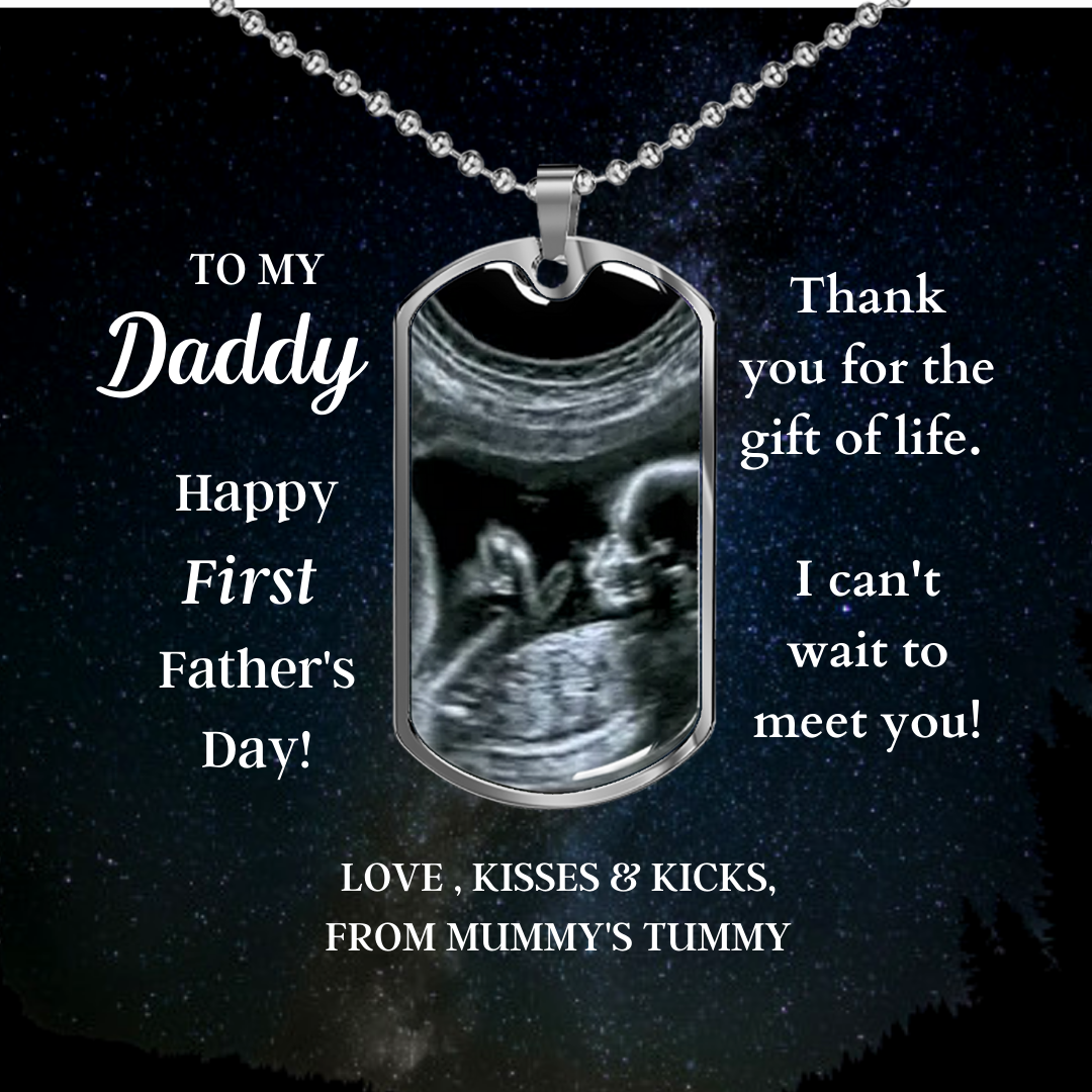 Custom Photo Dad Tag Pendant Necklace - Can't Wait To Meet You