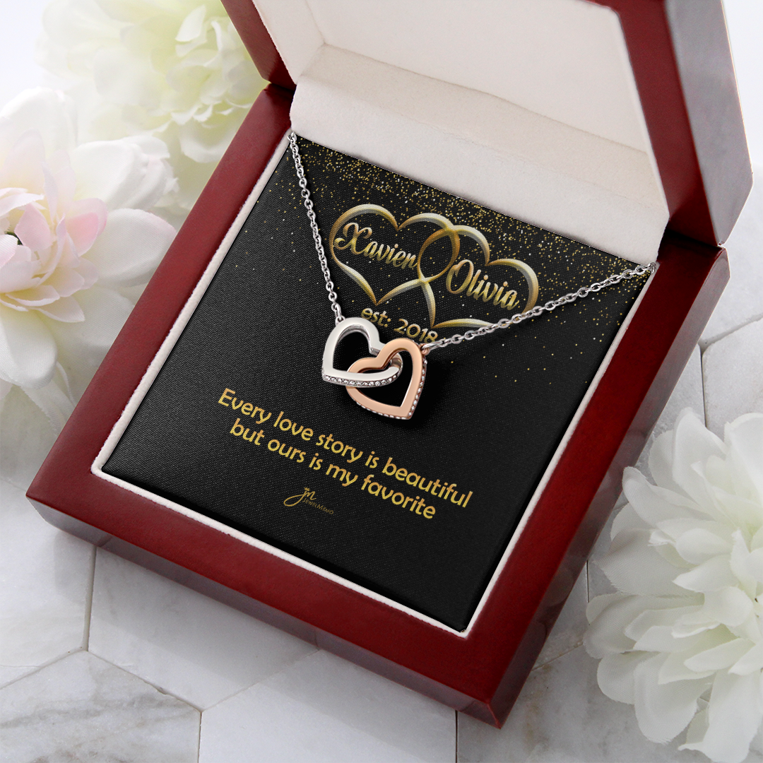 Personalized My Favorite Love Story Interlocking Hearts Necklace