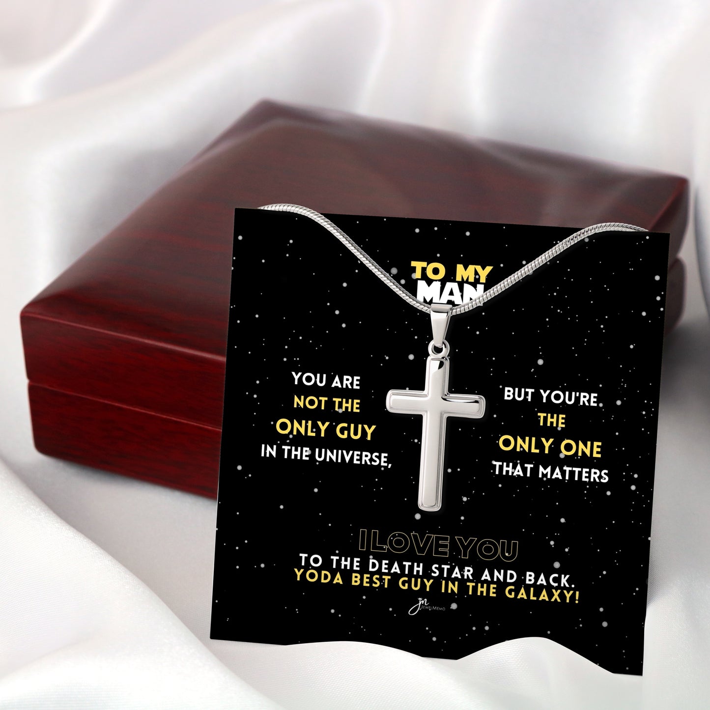 To My Man Yoda Best Guy In The Galaxy Cross Necklace