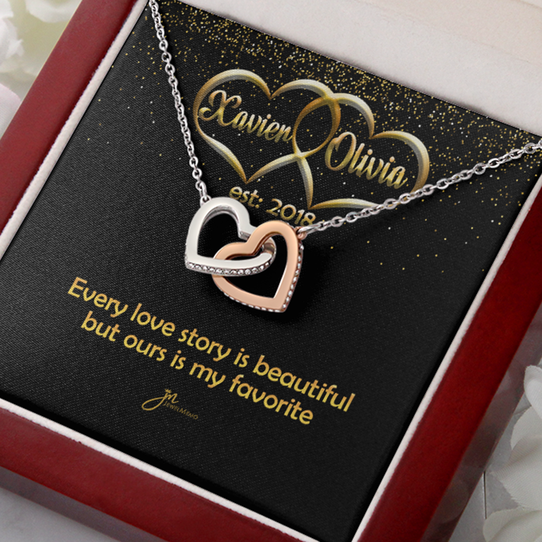 Personalized My Favorite Love Story Interlocking Hearts Necklace