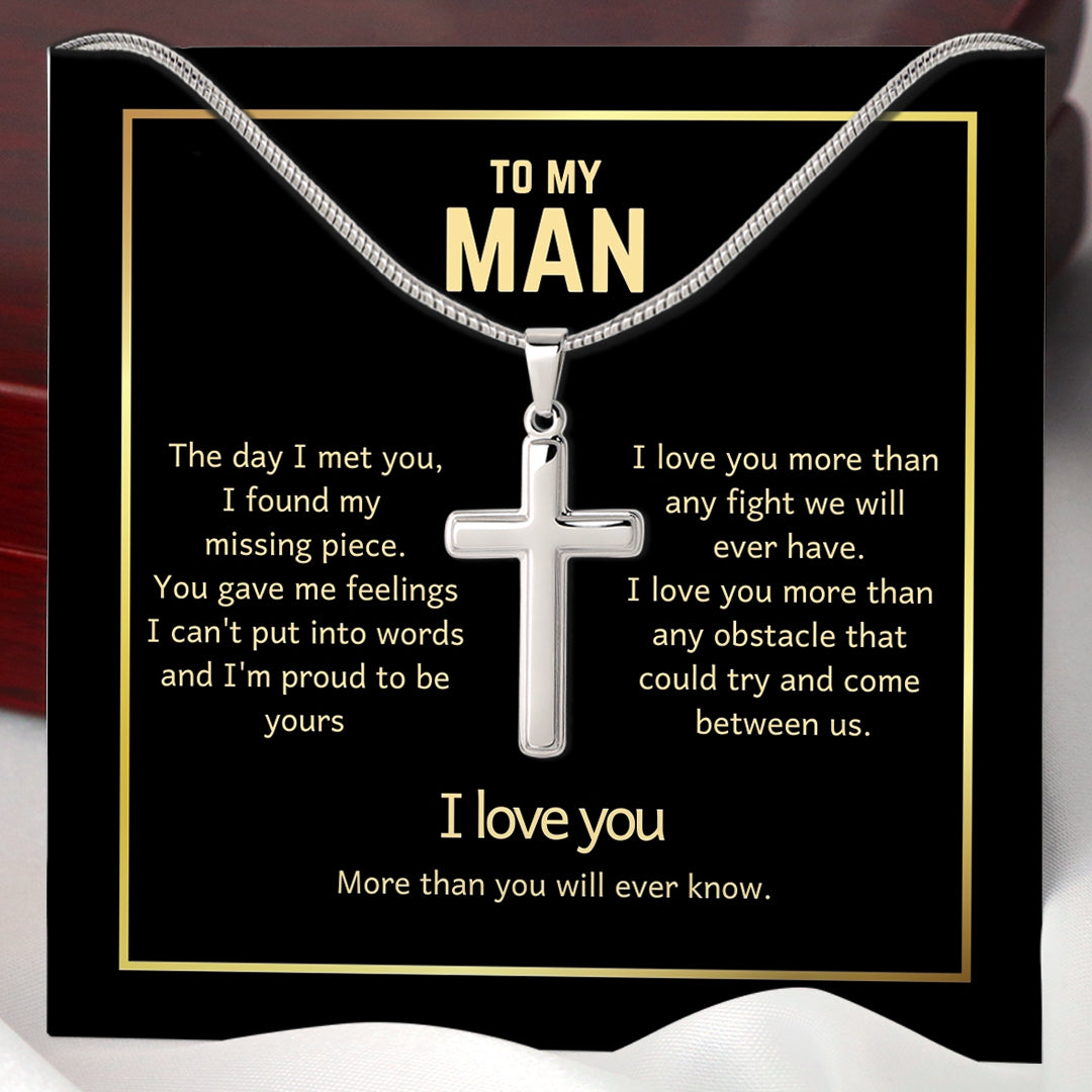 To My Man Cross Necklace - I Love You