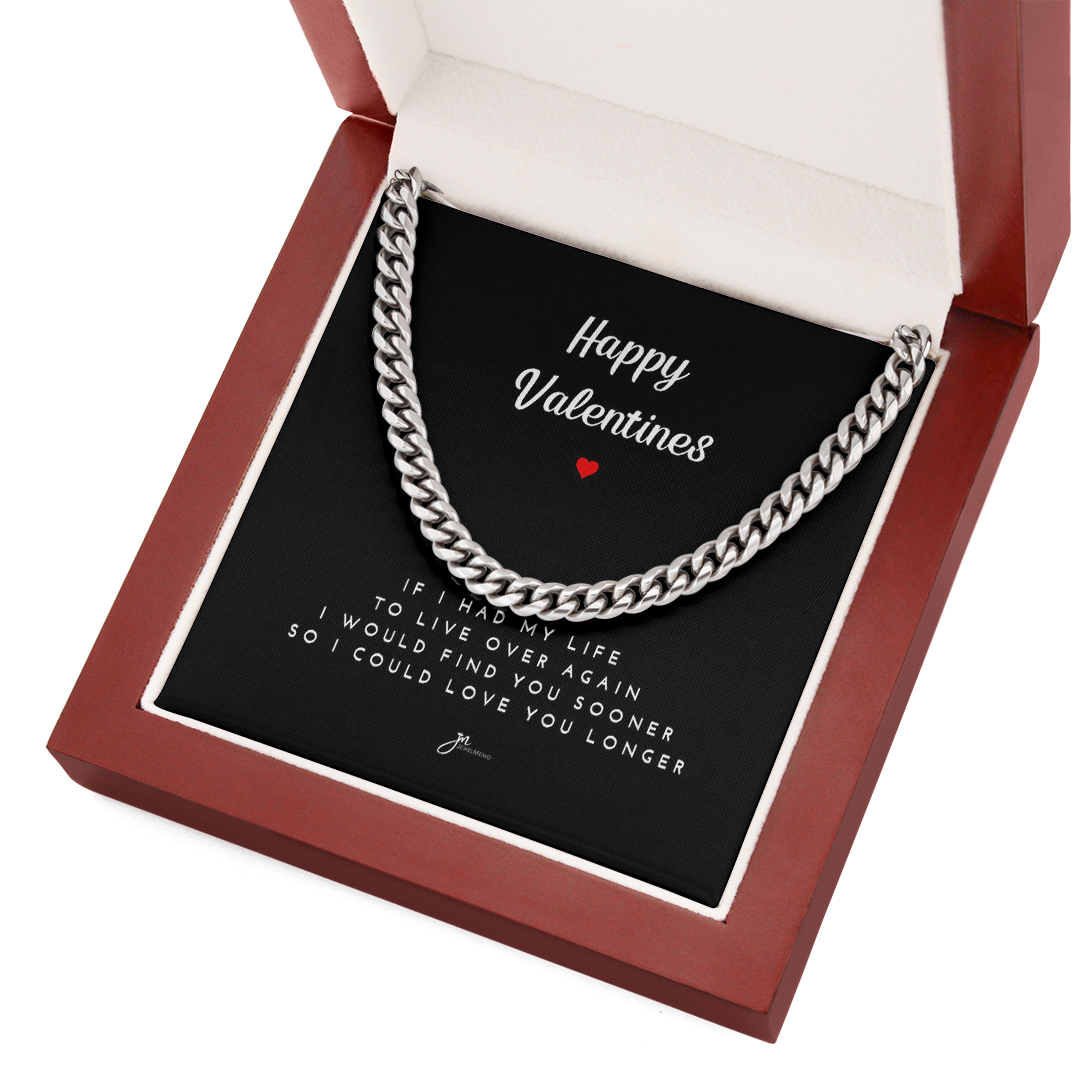 Happy Valentines Cuban Link Chain Necklace - Black Card